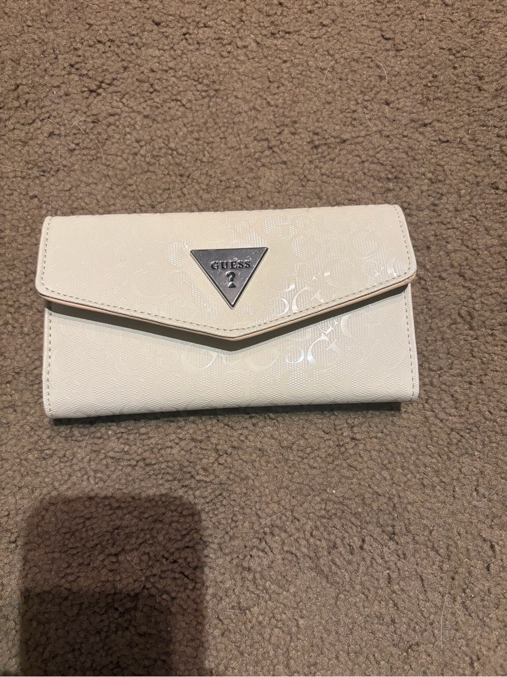 GUESS Cream Envelope Trifold Wallet with Silver Logo